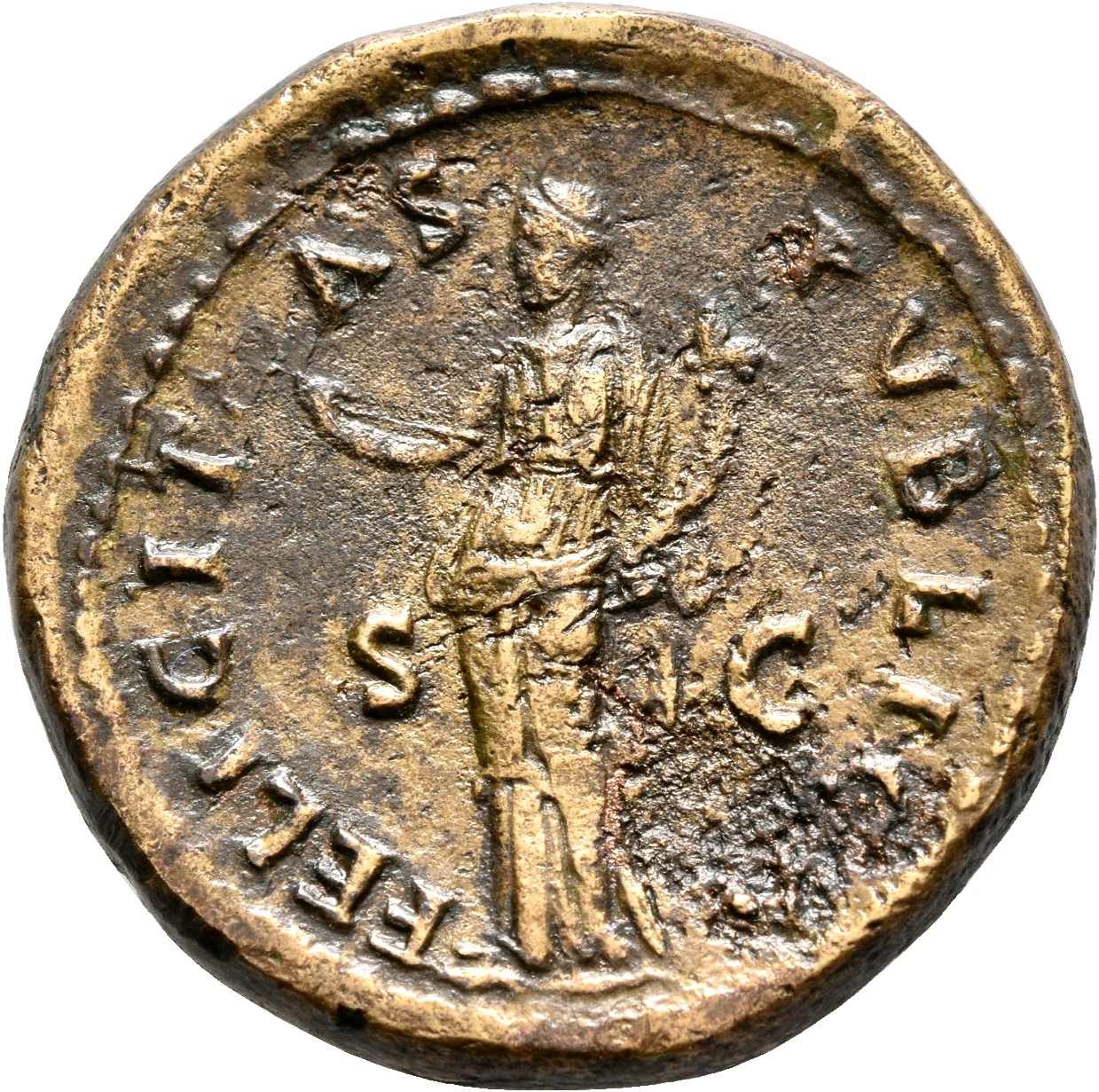 RIC II, Part 1 (second edition) Vespasian 715 Vespasian reverse, Felicitas, draped, standing left, holding winged caduceus...