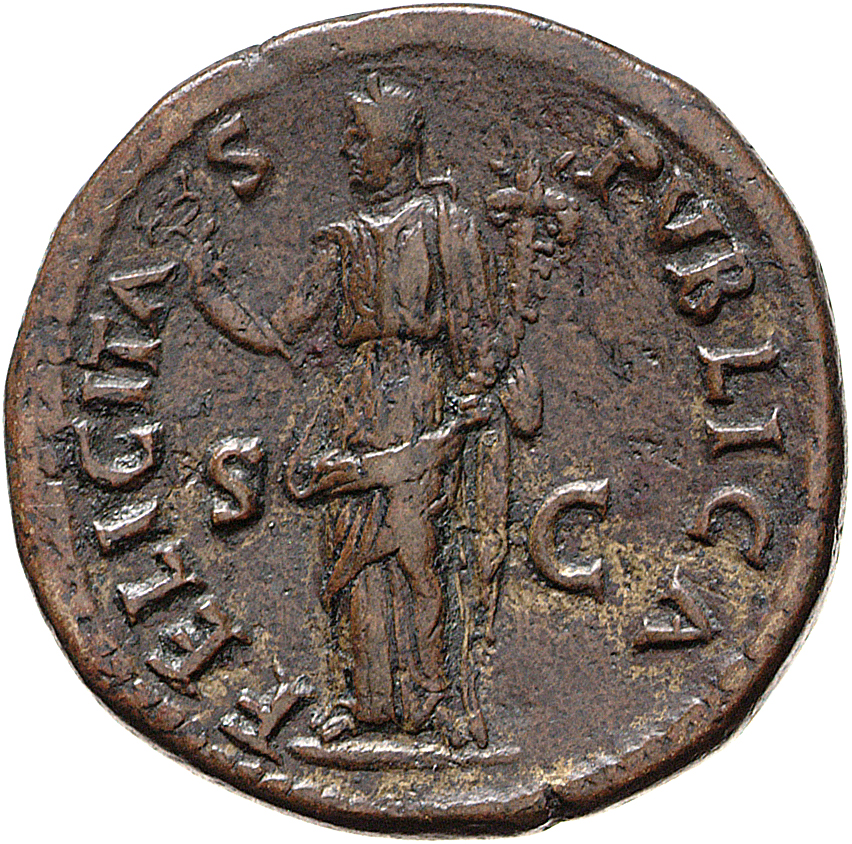 RIC II, Part 1 (second edition) Vespasian 716 Vespasian reverse, Felicitas, draped, standing left, holding winged caduceus...