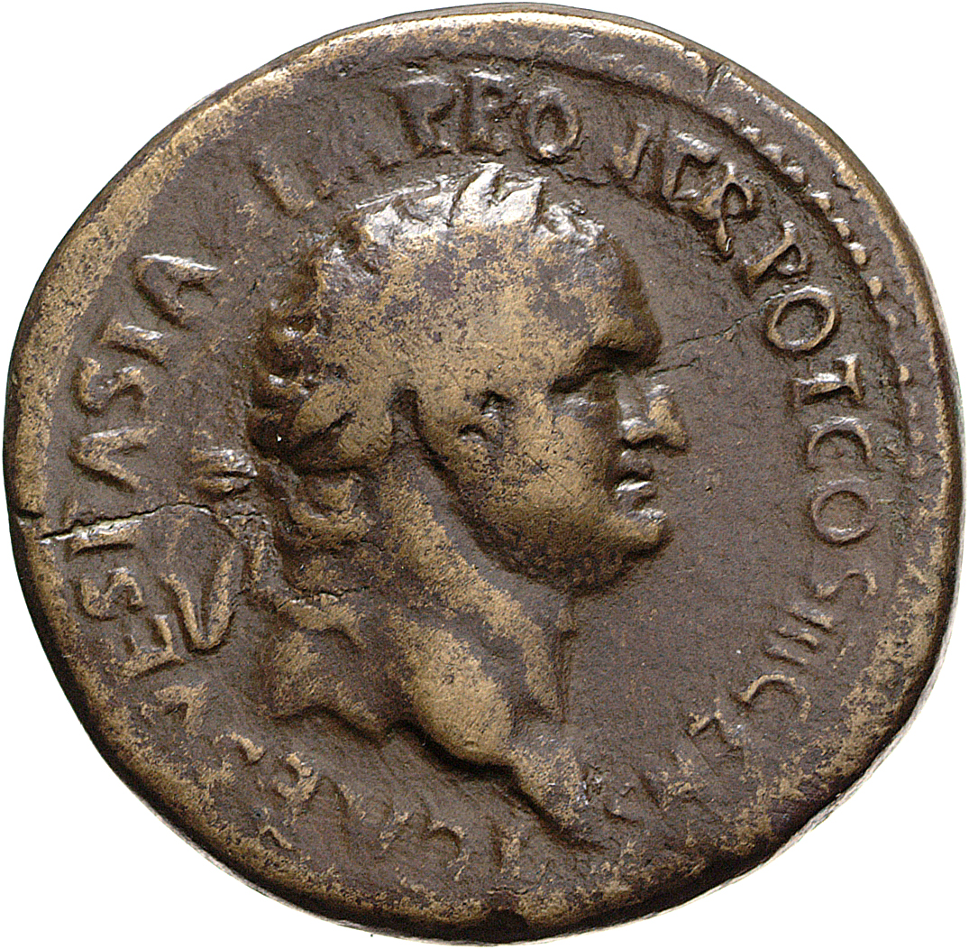 RIC II, Part 1 (second edition) Vespasian 739 Vespasian obverse, Head of Titus, laureate, right