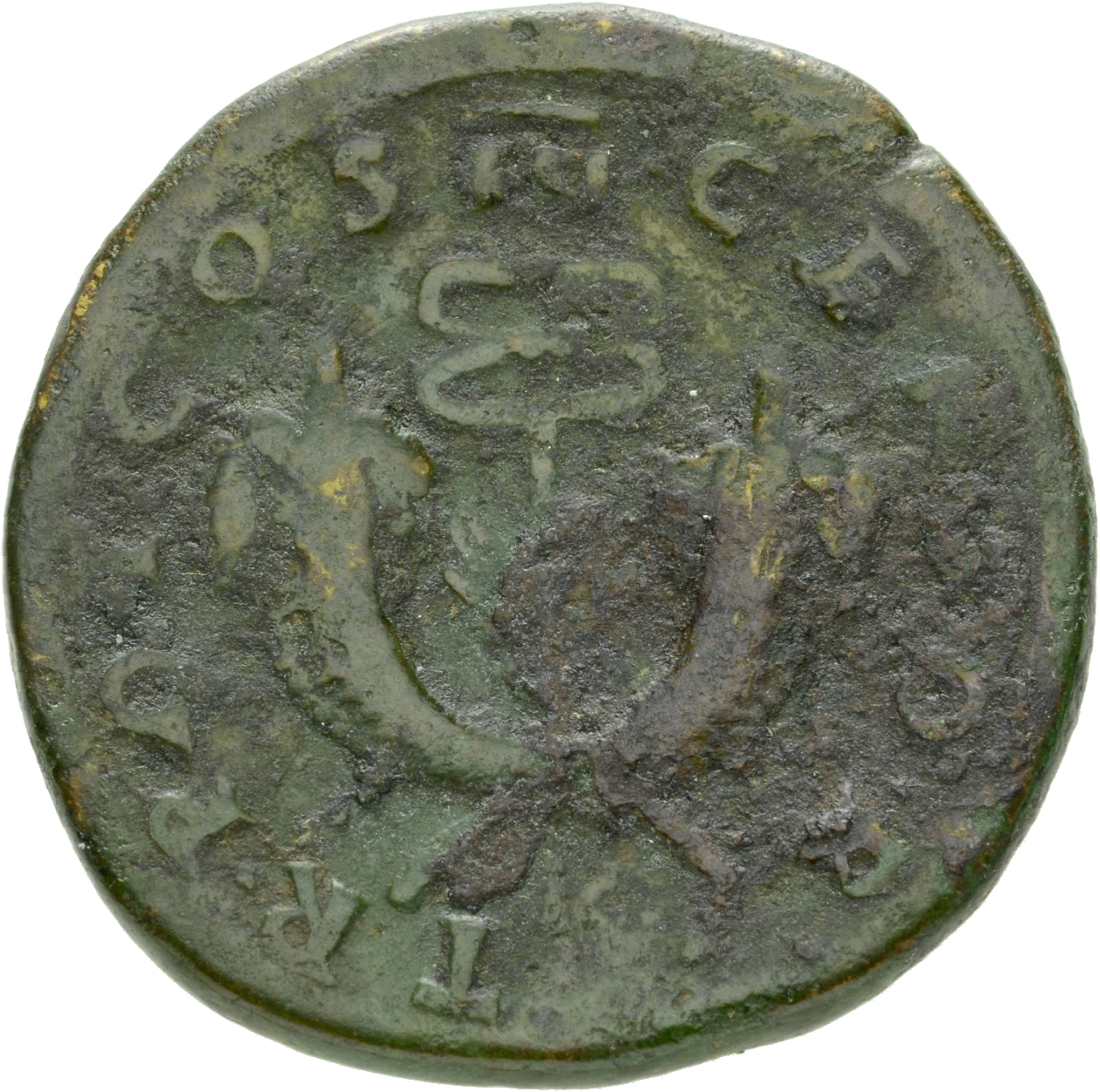 RIC II, Part 1 (second edition) Vespasian 761 Vespasian reverse, Winged caduceus upright between crossed cornucopiae