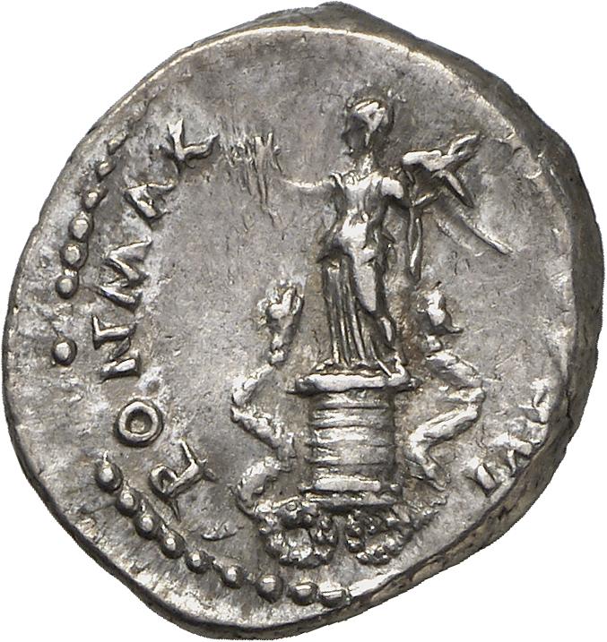 RIC II, Part 1 (second edition) Vespasian 776 Vespasian reverse, Victory standing left of cista mystica; snakes on either ...