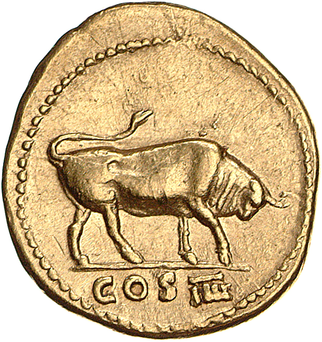 RIC II, Part 1 (second edition) Vespasian 780 Vespasian reverse, Bull butting right, lashing his tail, left