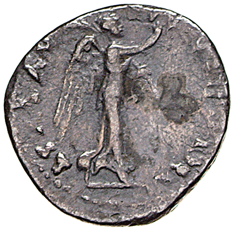 Vespasian reverse — Victory advancing right, holding wreath and palm