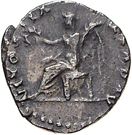 Vespasian reverse — Victory seated left, holding wreath and palm