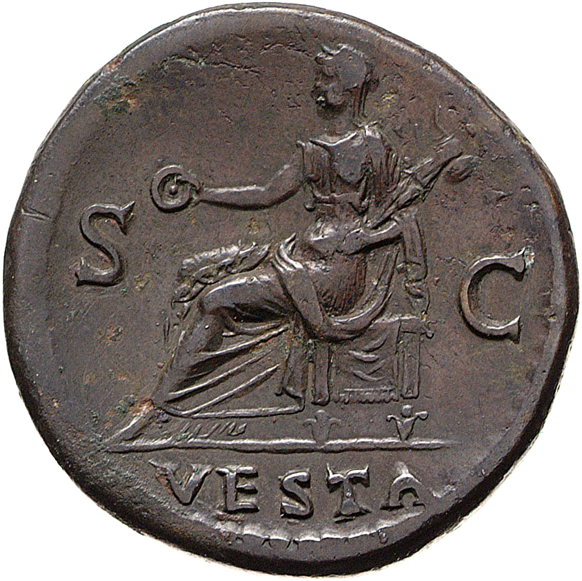 RIC II, Part 1 (second edition) Vespasian 820 Vespasian reverse, Vesta seated left, holding patera and Palladium