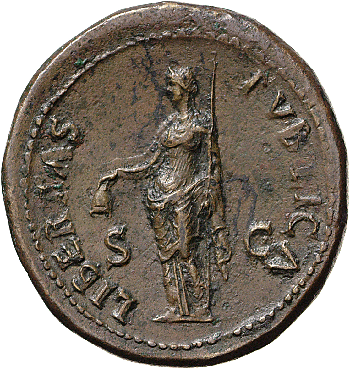 RIC II, Part 1 (second edition) Vespasian 83 Vespasian reverse, Libertas standing left, holding pileus and rod