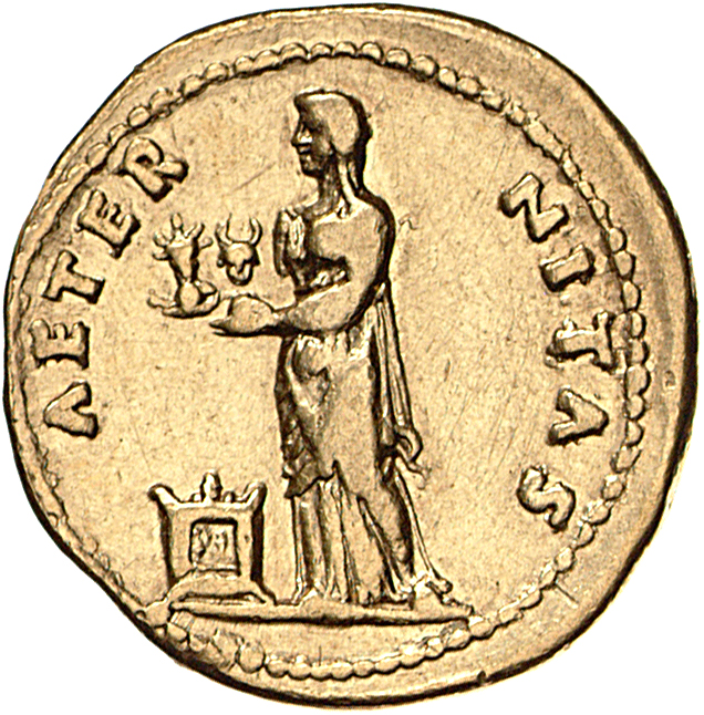 RIC II, Part 1 (second edition) Vespasian 838 Vespasian reverse, Aeternitas, veiled, wearing long tunic, standing left, in...