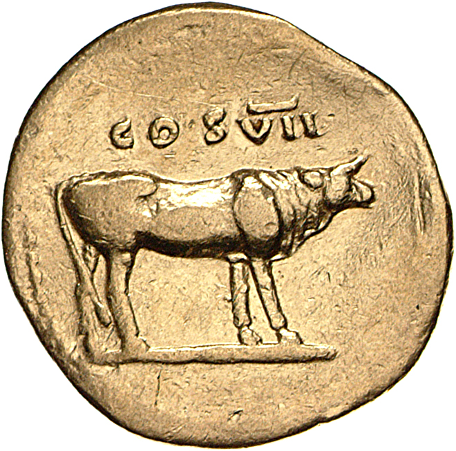 RIC II, Part 1 (second edition) Vespasian 842 Vespasian reverse, Heifer or bull standing right