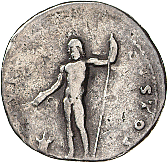 RIC II, Part 1 (second edition) Vespasian 850 Vespasian reverse, Jupiter, bearded, naked, standing facing, sacrificing out...
