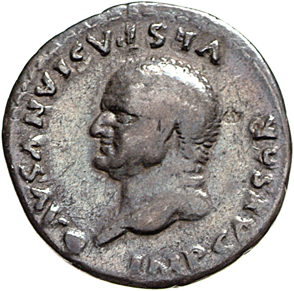 RIC II, Part 1 (second edition) Vespasian 853 Vespasian obverse, Head of Vespasian, bare, left