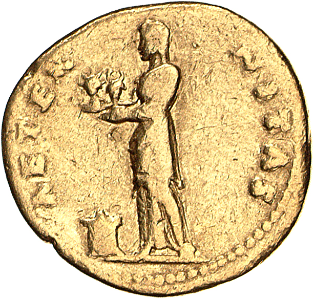 RIC II, Part 1 (second edition) Vespasian 856 Vespasian reverse, Aeternitas, veiled, wearing long tunic, standing left, in...