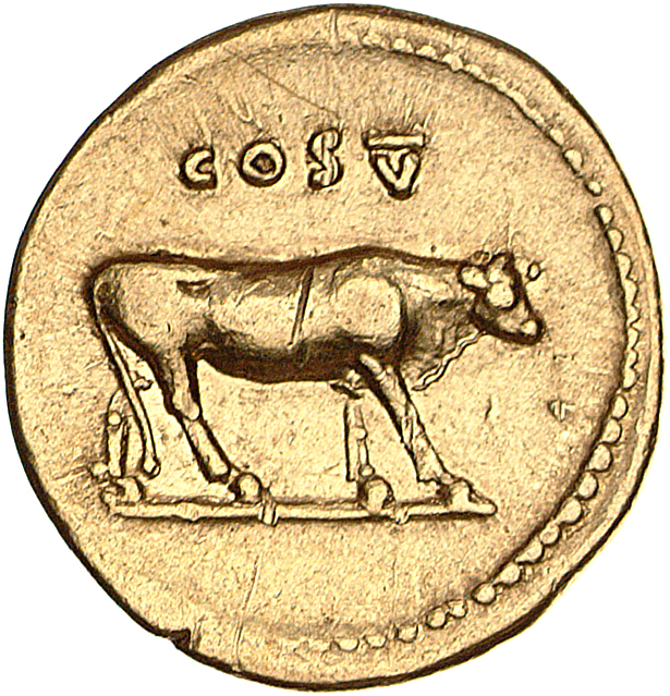 RIC II, Part 1 (second edition) Vespasian 857 Vespasian reverse, Heifer standing right