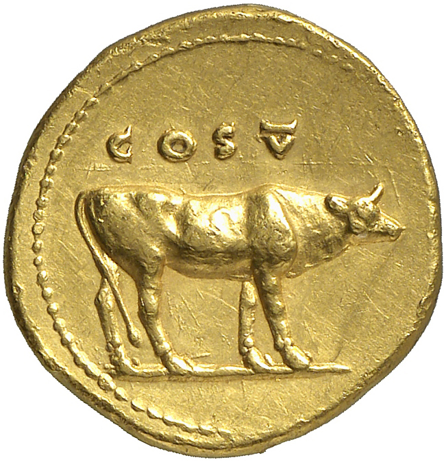 RIC II, Part 1 (second edition) Vespasian 857 Vespasian reverse, Heifer standing right