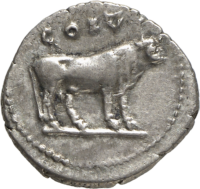 RIC II, Part 1 (second edition) Vespasian 858 Vespasian reverse, Heifer or bull standing right