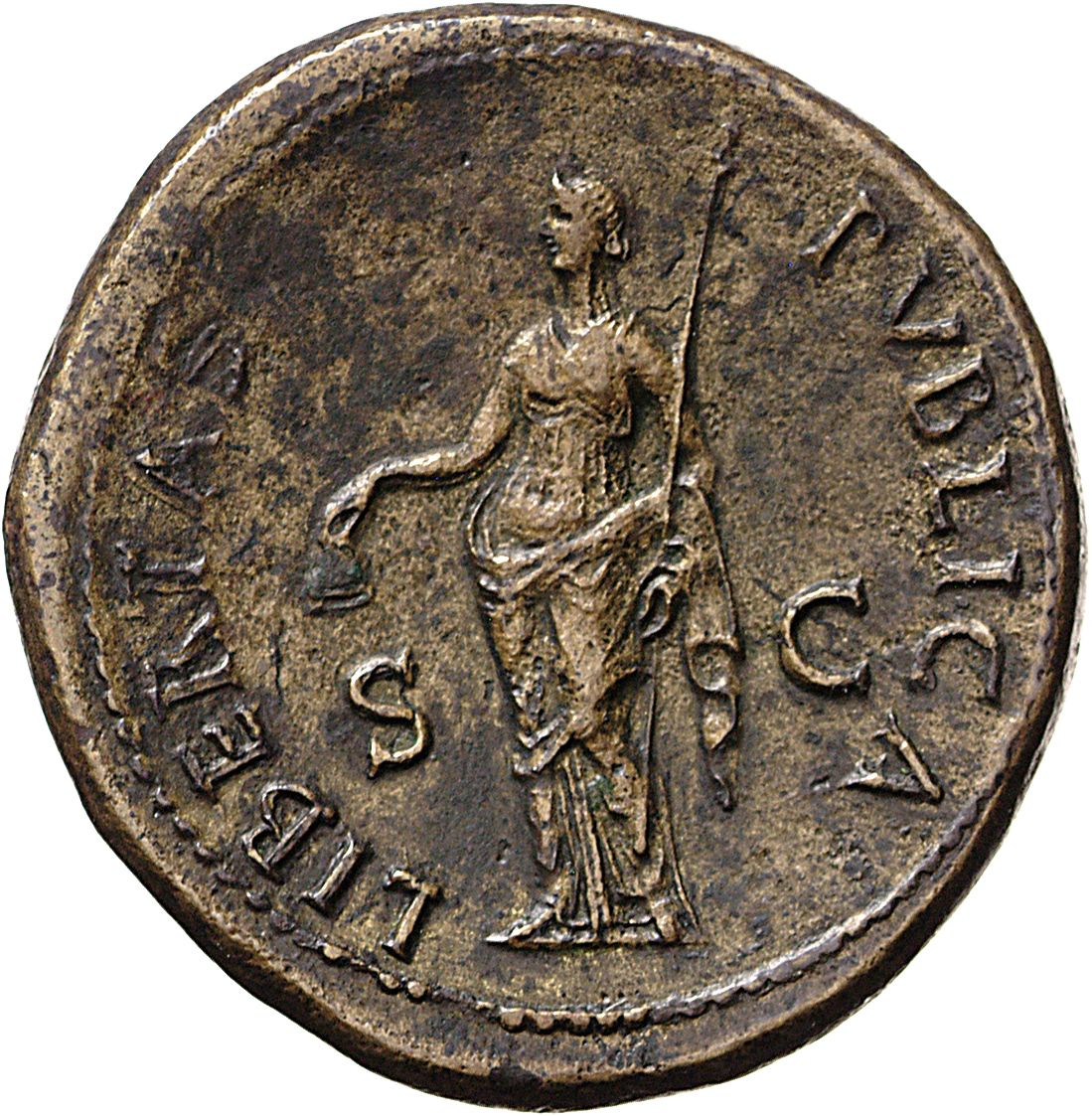 RIC II, Part 1 (second edition) Vespasian 86 Vespasian reverse, Libertas standing left, holding pileus and rod