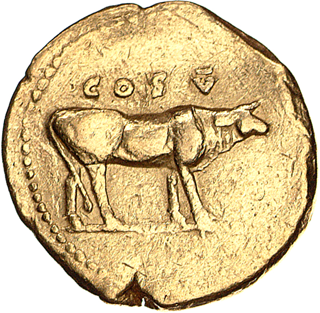 RIC II, Part 1 (second edition) Vespasian 868 Vespasian reverse, Heifer standing right