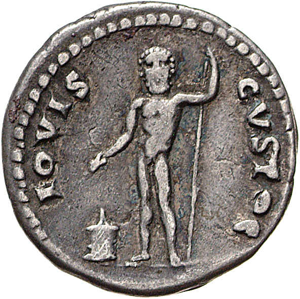 RIC II, Part 1 (second edition) Vespasian 874 Vespasian reverse, Jupiter, bearded, naked, standing front, sacrificing out ...