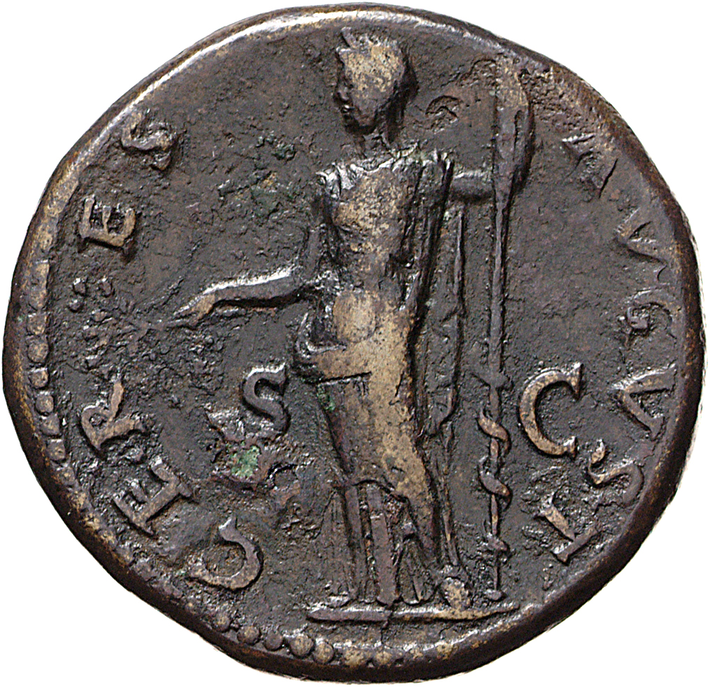 RIC II, Part 1 (second edition) Vespasian 877 Vespasian reverse, Ceres standing left, holding corn-ears, branch, fillet, a...