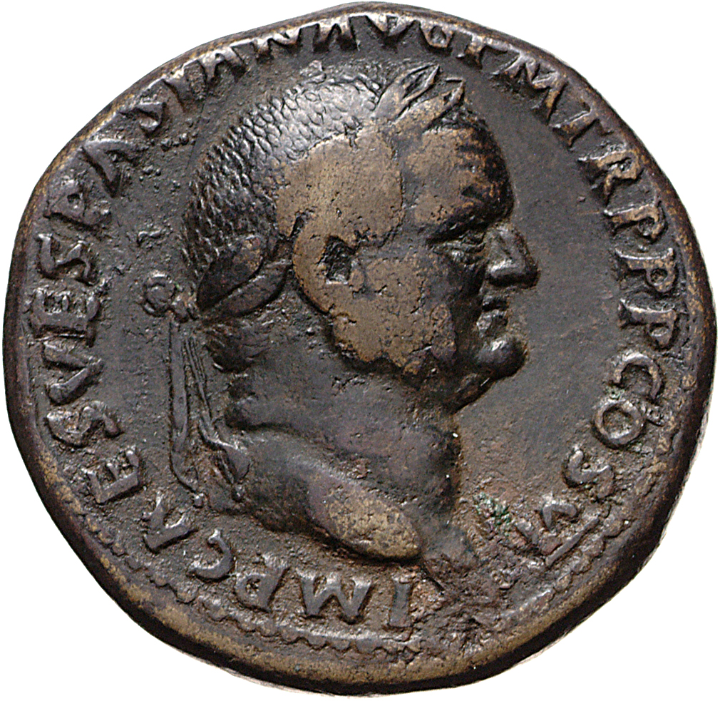 RIC II, Part 1 (second edition) Vespasian 877 Vespasian obverse, Head of Vespasian, laureate, right