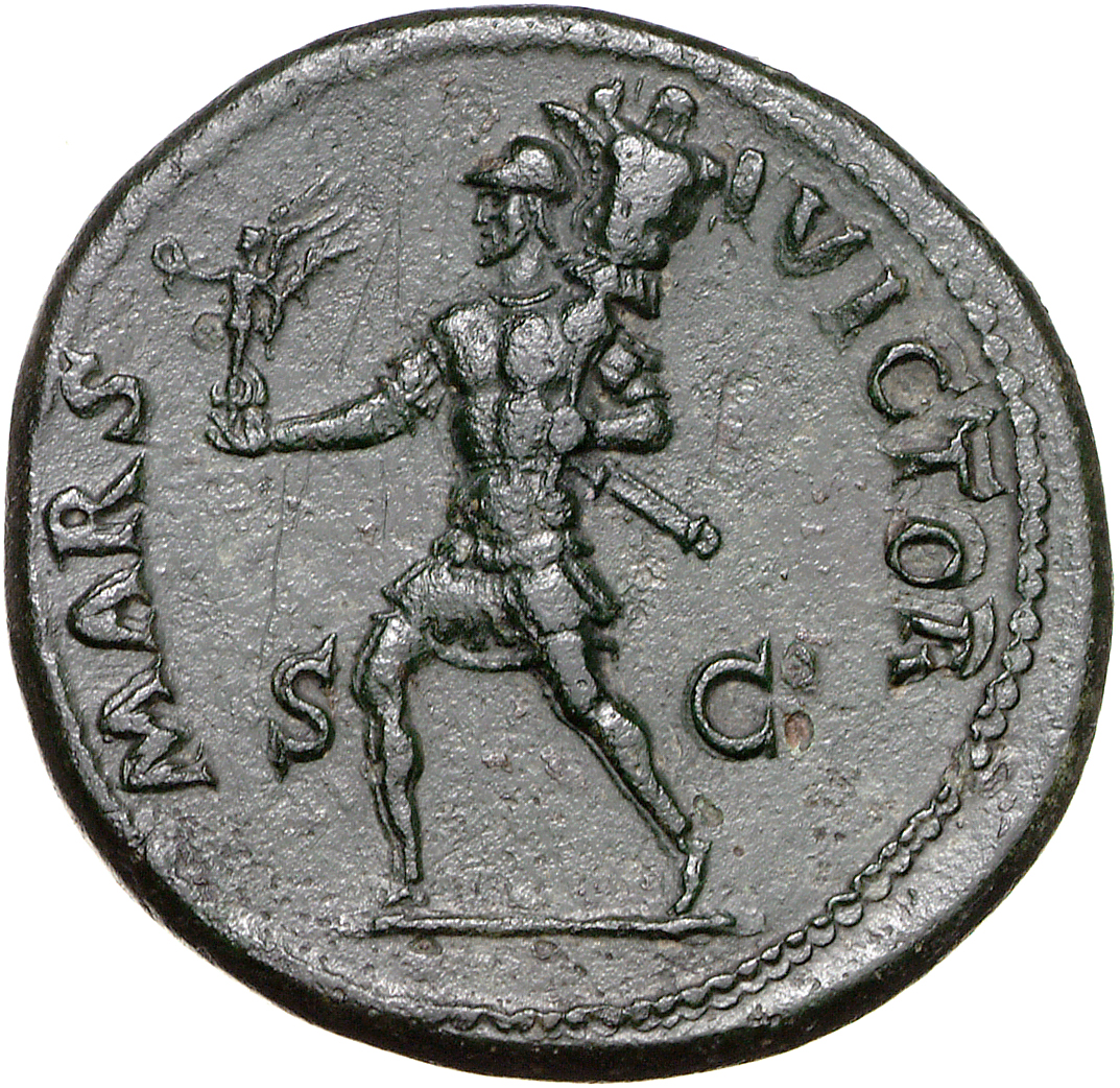 RIC II, Part 1 (second edition) Vespasian 90 Vespasian reverse, Mars, in military dress, advancing left, holding Victory a...