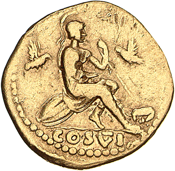 RIC II, Part 1 (second edition) Vespasian 954 Vespasian reverse, Roma, helmeted, in military dress, seated right on two ov...