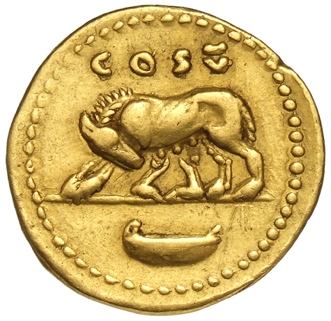 RIC II, Part 1 (second edition) Vespasian 960 Vespasian reverse, Wolf and twins; boat in exergue