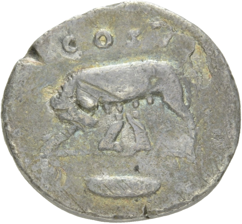 RIC II, Part 1 (second edition) Vespasian 961 Vespasian reverse, Wolf and twins; boat in exergue