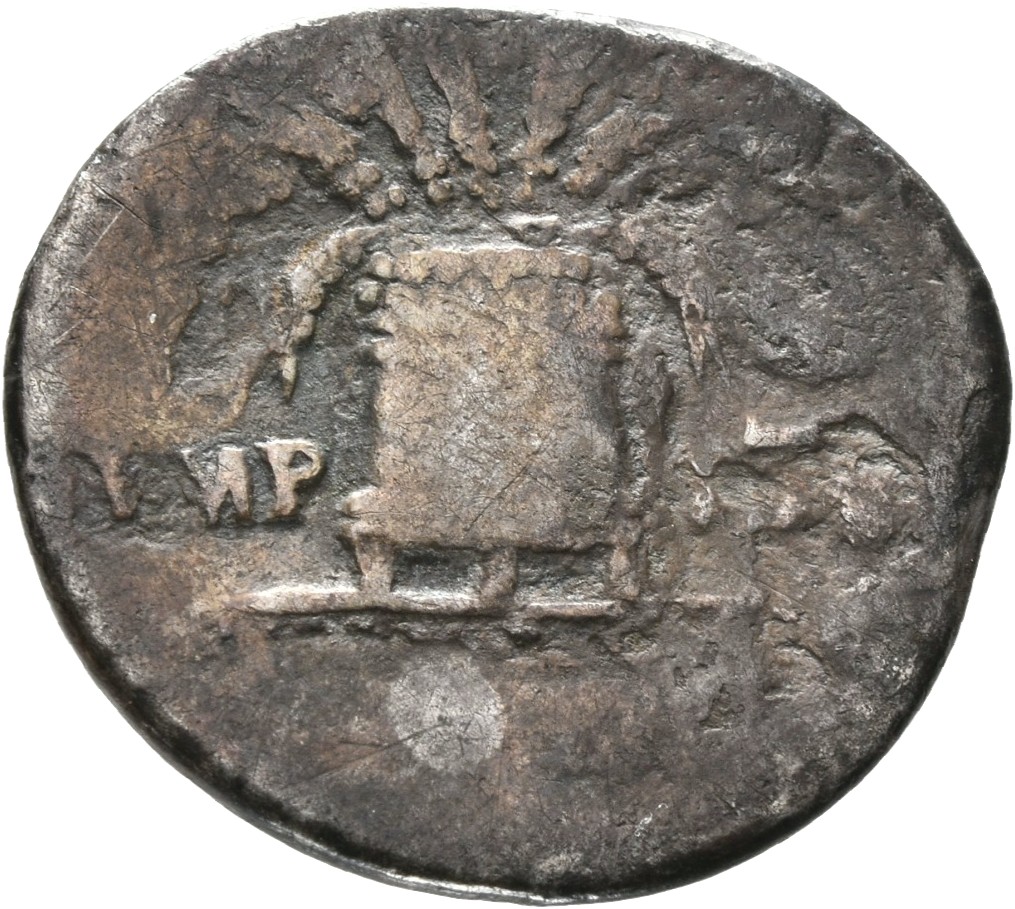 RIC II, Part 1 (second edition) Vespasian 980 Vespasian reverse, Modius standing on three legs containing five ears of cor...