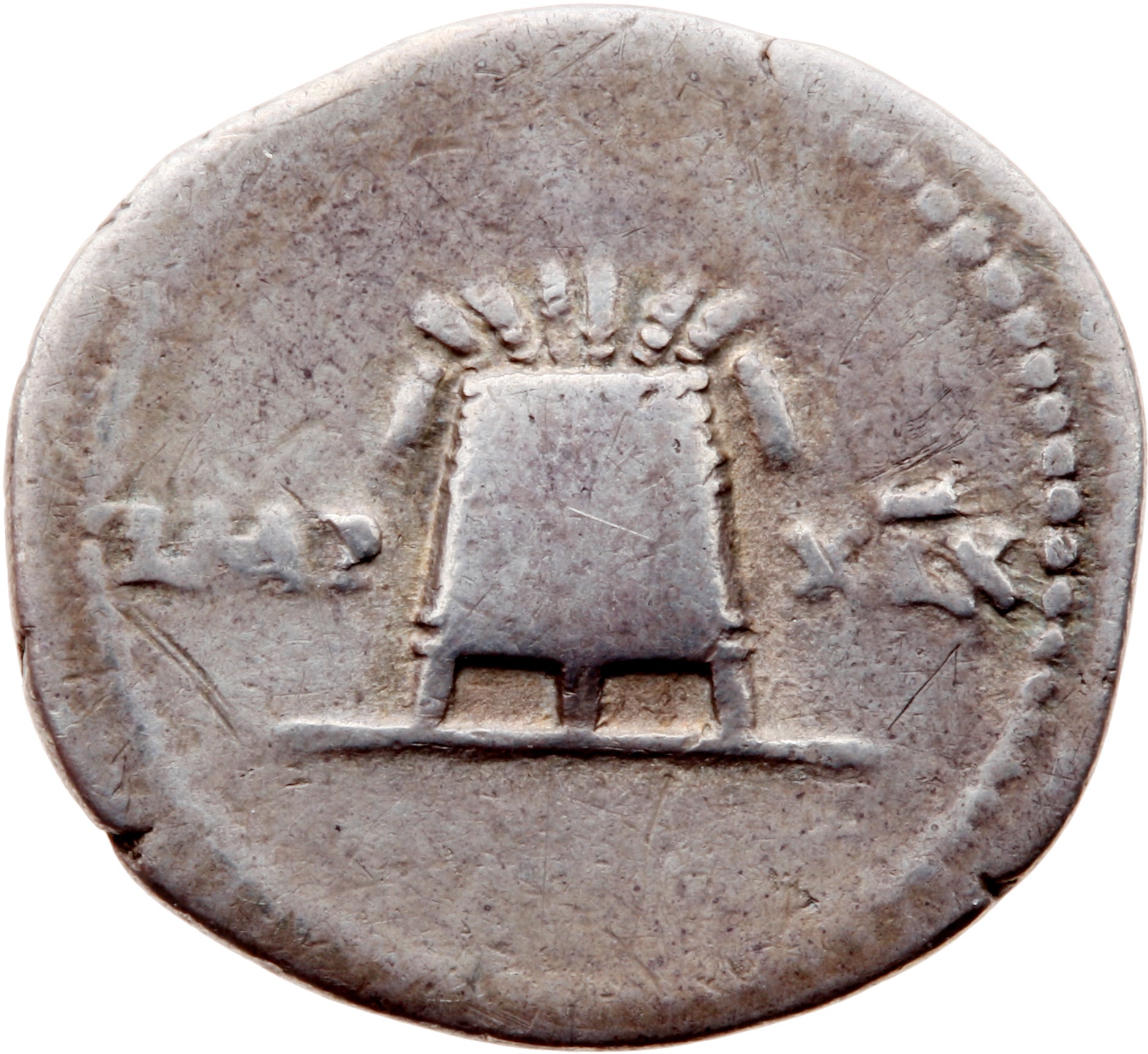 RIC II, Part 1 (second edition) Vespasian 980 Vespasian reverse, Modius standing on three legs containing five ears of cor...