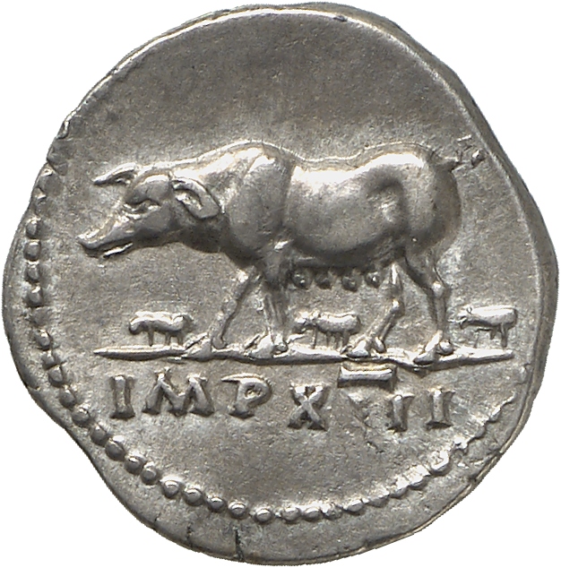 RIC II, Part 1 (second edition) Vespasian 986 Vespasian reverse, Sow left, with three piglets
