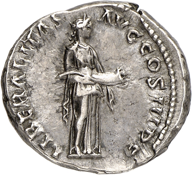 RIC II, Part 3 (second edition) Hadrian 1102 Hadrian reverse, Liberalitas standing right, emptying cornucopia held in both...