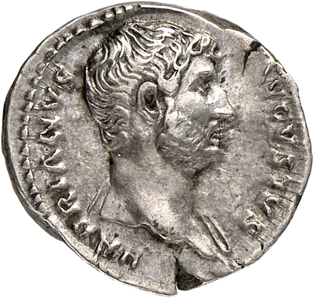 RIC II, Part 3 (second edition) Hadrian 1102 Hadrian obverse, Bust of Hadrian, laureate, bare chest, traces of drapery on ...