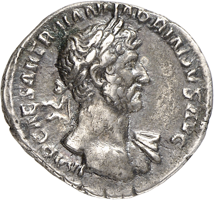 RIC II, Part 3 (second edition) Hadrian 114 Hadrian obverse, Bust of Hadrian, laureate, bare chest, traces of drapery on f...