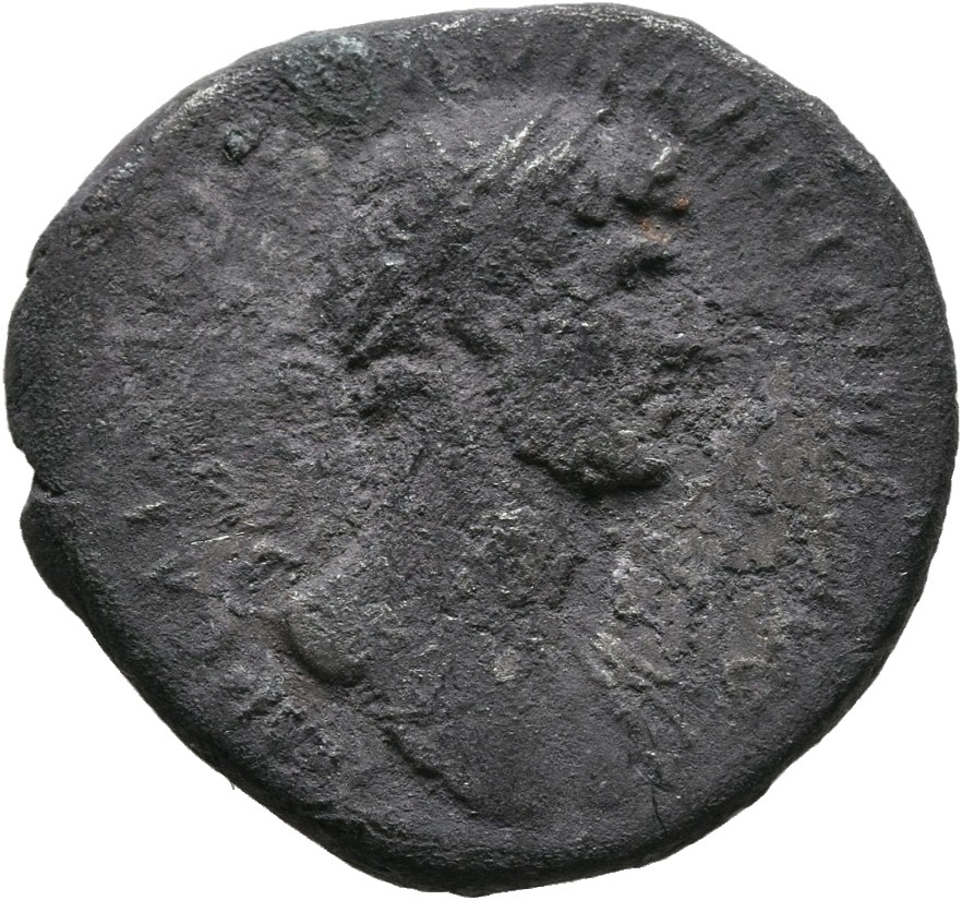 RIC II, Part 3 (second edition) Hadrian 117 Hadrian obverse, Bust of Hadrian, laureate, bare chest, traces of drapery on f...