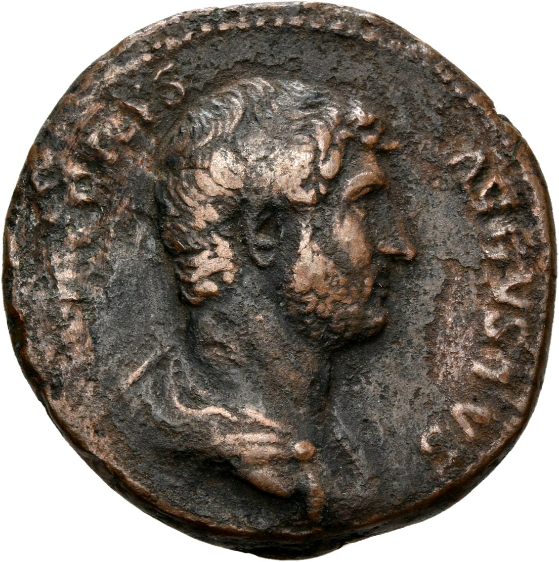 RIC II, Part 3 (second edition) Hadrian 1191 Hadrian obverse, Bust of Hadrian, laureate, draped, right, viewed from rear o...