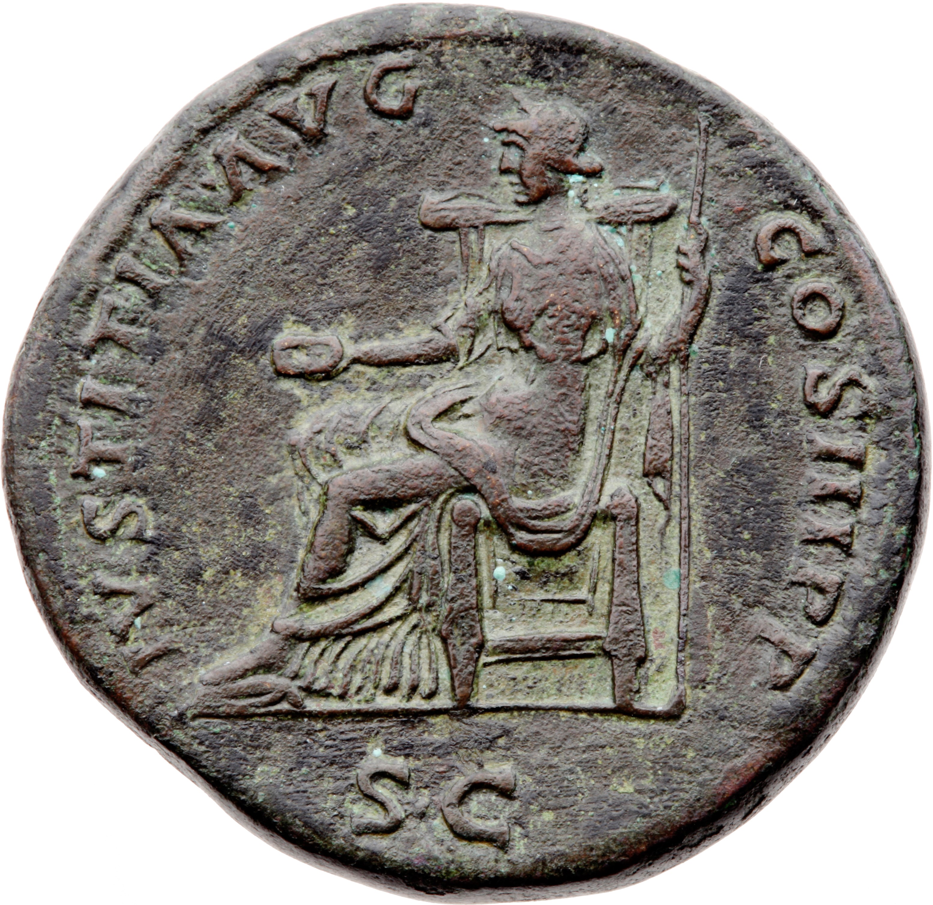 RIC II, Part 3 (second edition) Hadrian 1220 Hadrian reverse, Justitia seated left, holding patera and sceptre