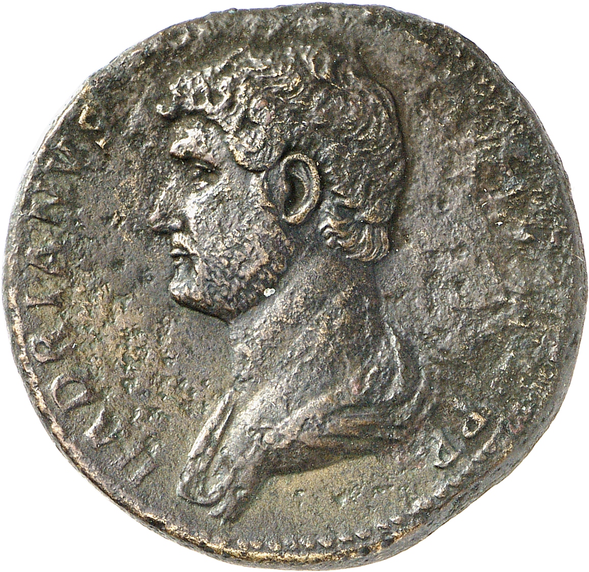 RIC II, Part 3 (second edition) Hadrian 1222 Hadrian obverse, Bust of Hadrian, draped, left, viewed from rear or side