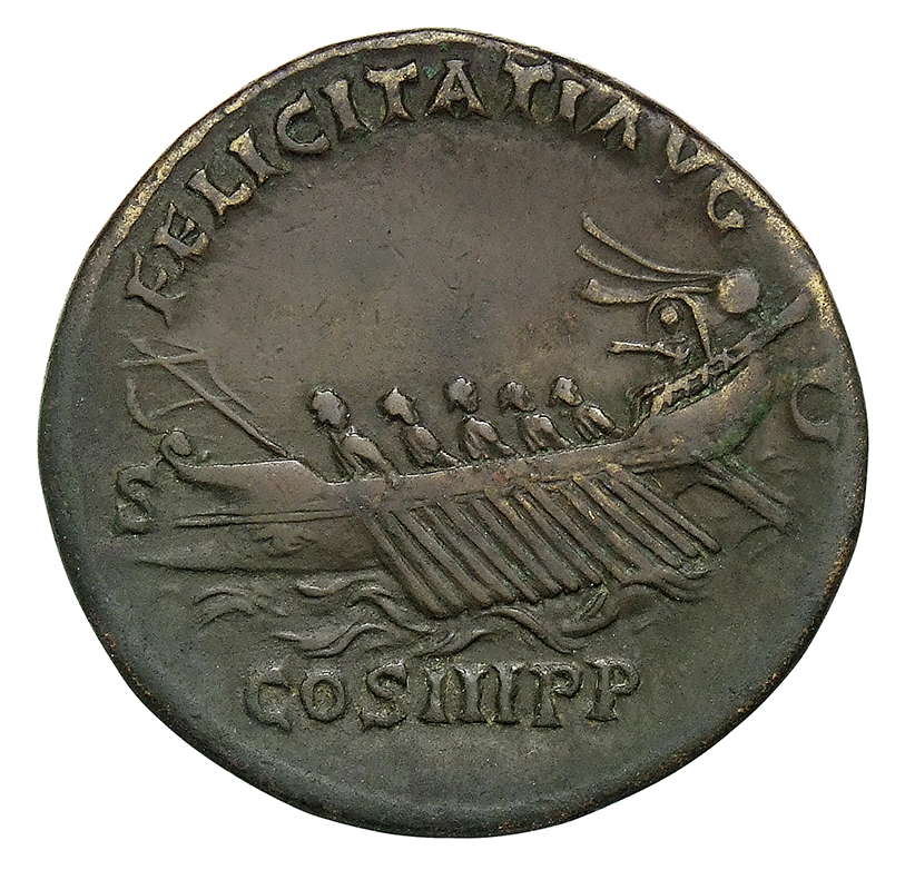 RIC II, Part 3 (second edition) Hadrian 1285 Hadrian reverse, Ship, left; Minerva Promachus, Triton, or Pegasus as figurehead