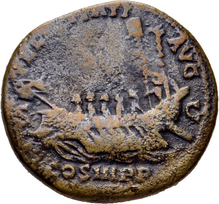 RIC II, Part 3 (second edition) Hadrian 1299 Hadrian reverse, Ship, left; Minerva Promachus, Triton, or Pegasus as figurehead
