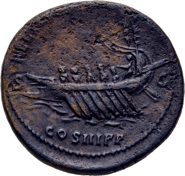 RIC II, Part 3 (second edition) Hadrian 1301 Hadrian reverse, Ship, left; Minerva Promachus, Triton, or Pegasus as figurehead