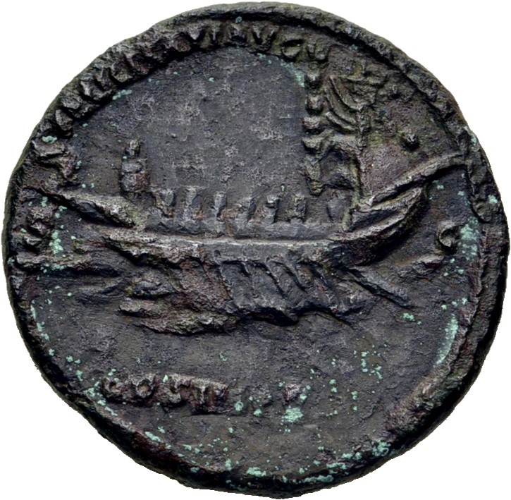 RIC II, Part 3 (second edition) Hadrian 1302 Hadrian reverse, Ship, left; Minerva Promachus, Triton, or Pegasus as figurehead