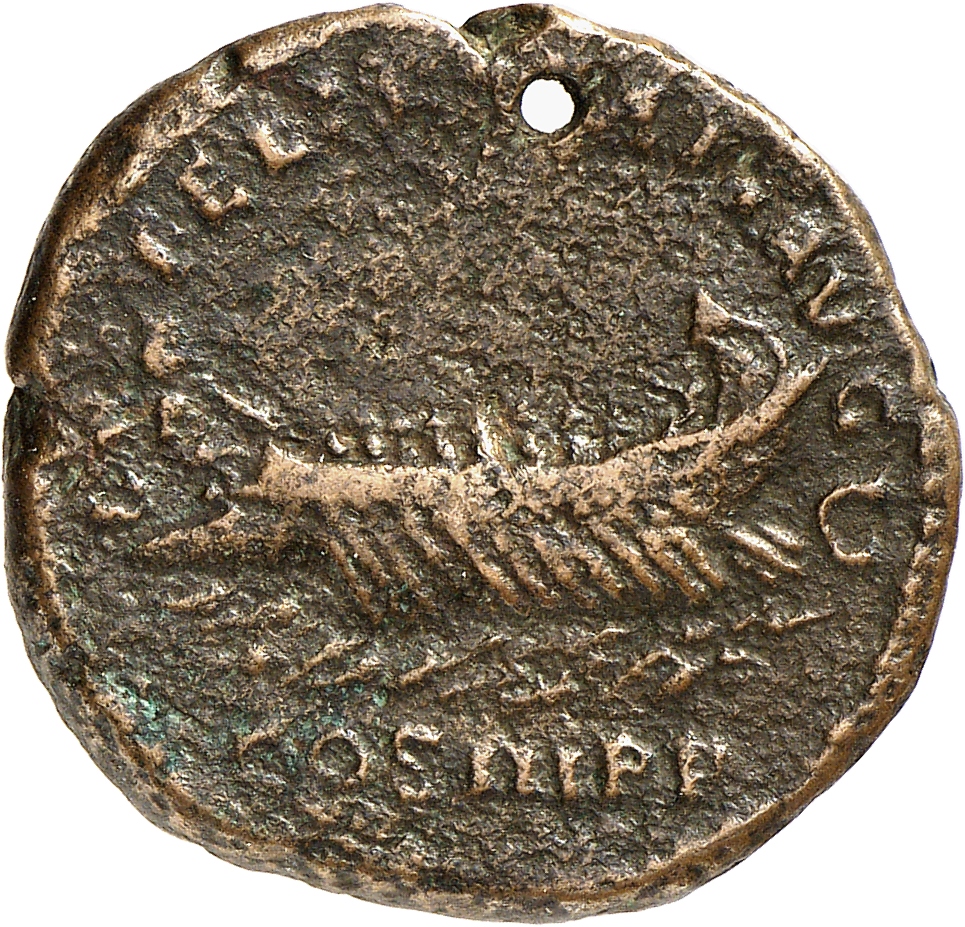RIC II, Part 3 (second edition) Hadrian 1332 Hadrian reverse, Ship, left, under full sail; figurehead sometimes present; l...