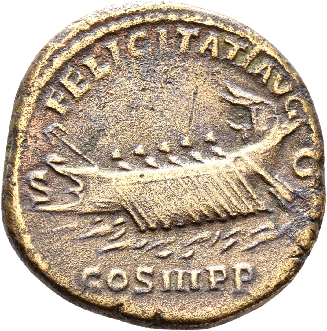 RIC II, Part 3 (second edition) Hadrian 1333 Hadrian reverse, Ship, left, under full sail; figurehead sometimes present; l...
