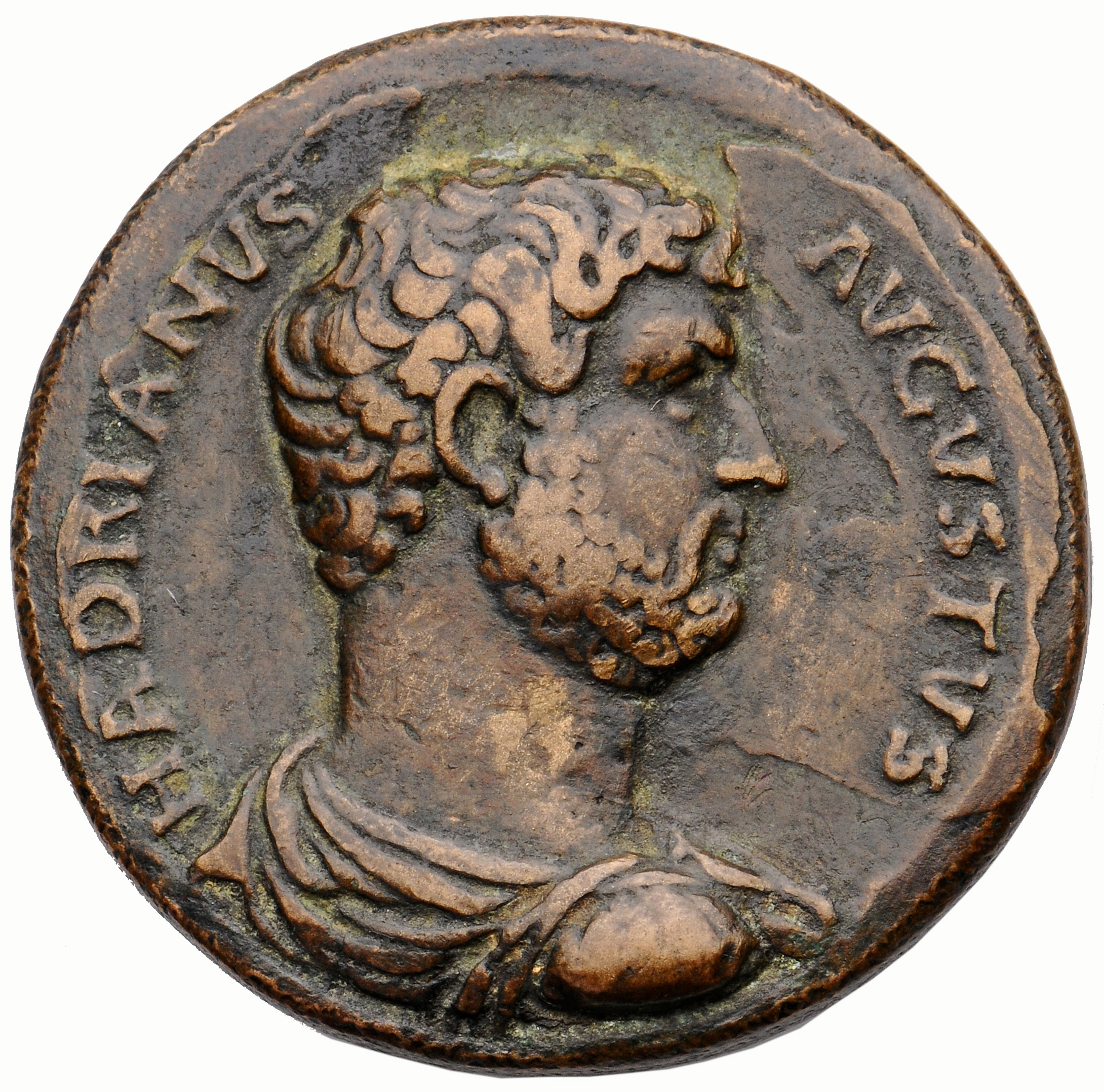 RIC II, Part 3 (second edition) Hadrian 1336 Hadrian obverse, Bust of Hadrian, draped, right, viewed from rear or side