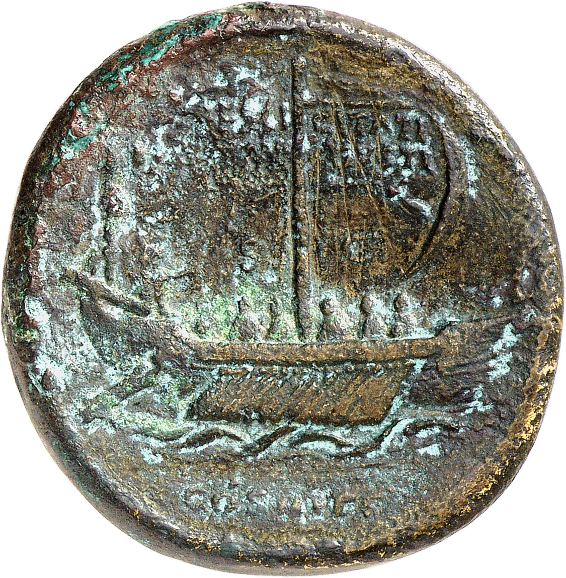 RIC II, Part 3 (second edition) Hadrian 1341 Hadrian reverse, Ship, left, under full sail; legend on sail