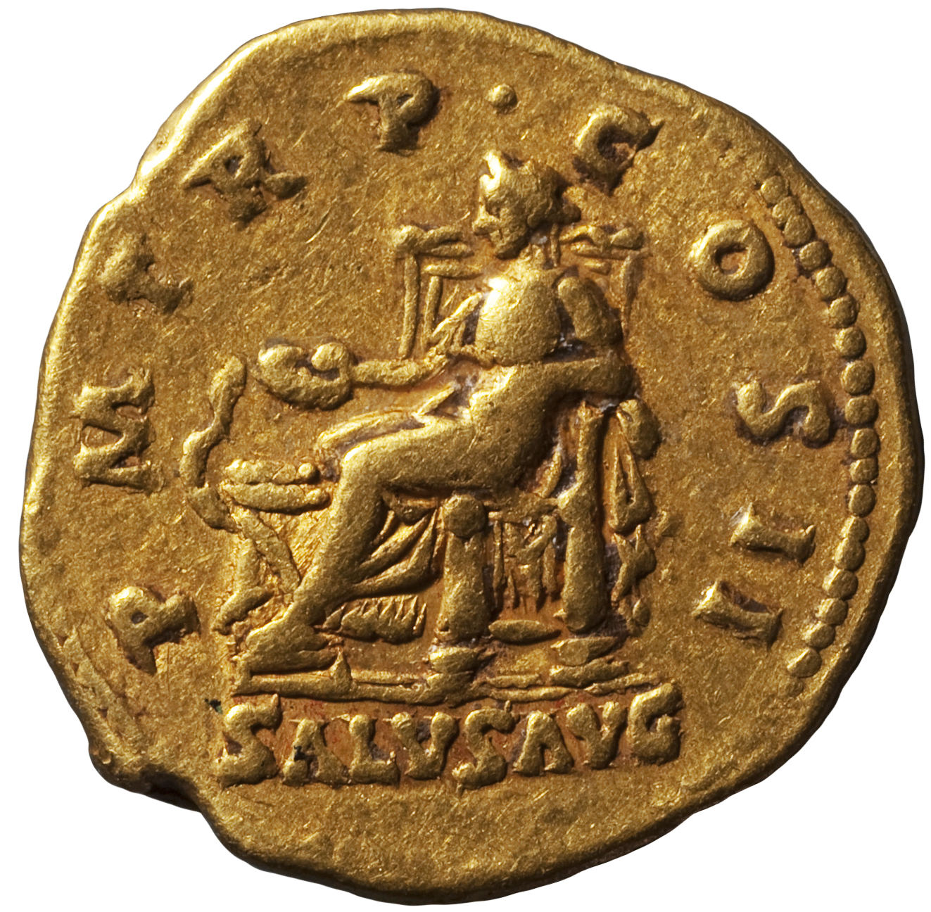 RIC II, Part 3 (second edition) Hadrian 135 Hadrian reverse, Salus, seated left, holding patera, feeding snake coiled arou...
