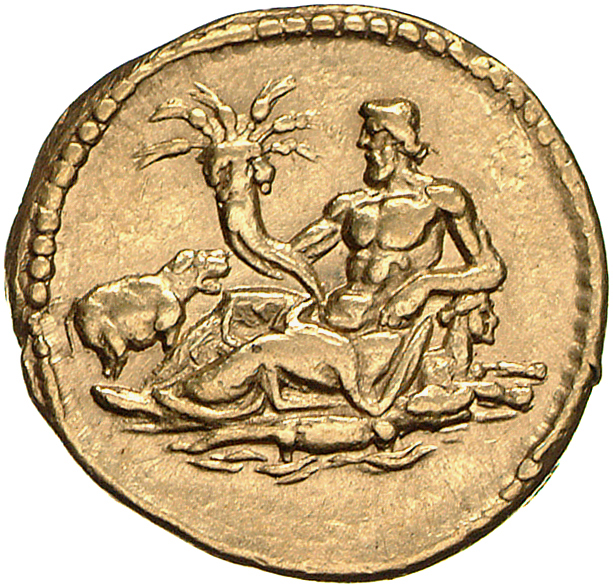 RIC II, Part 3 (second edition) Hadrian 1437 Hadrian reverse, Nilus reclining left on sphinx, holding cornucopia and reed;...