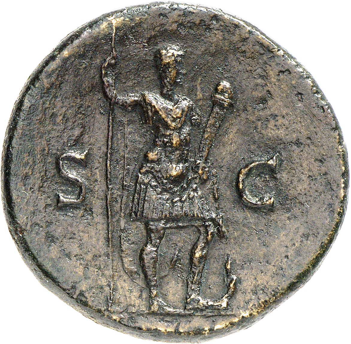 RIC II, Part 3 (second edition) Hadrian 1450 Hadrian reverse, Hadrian-Horus standing right, resting foot on crocodile, hol...