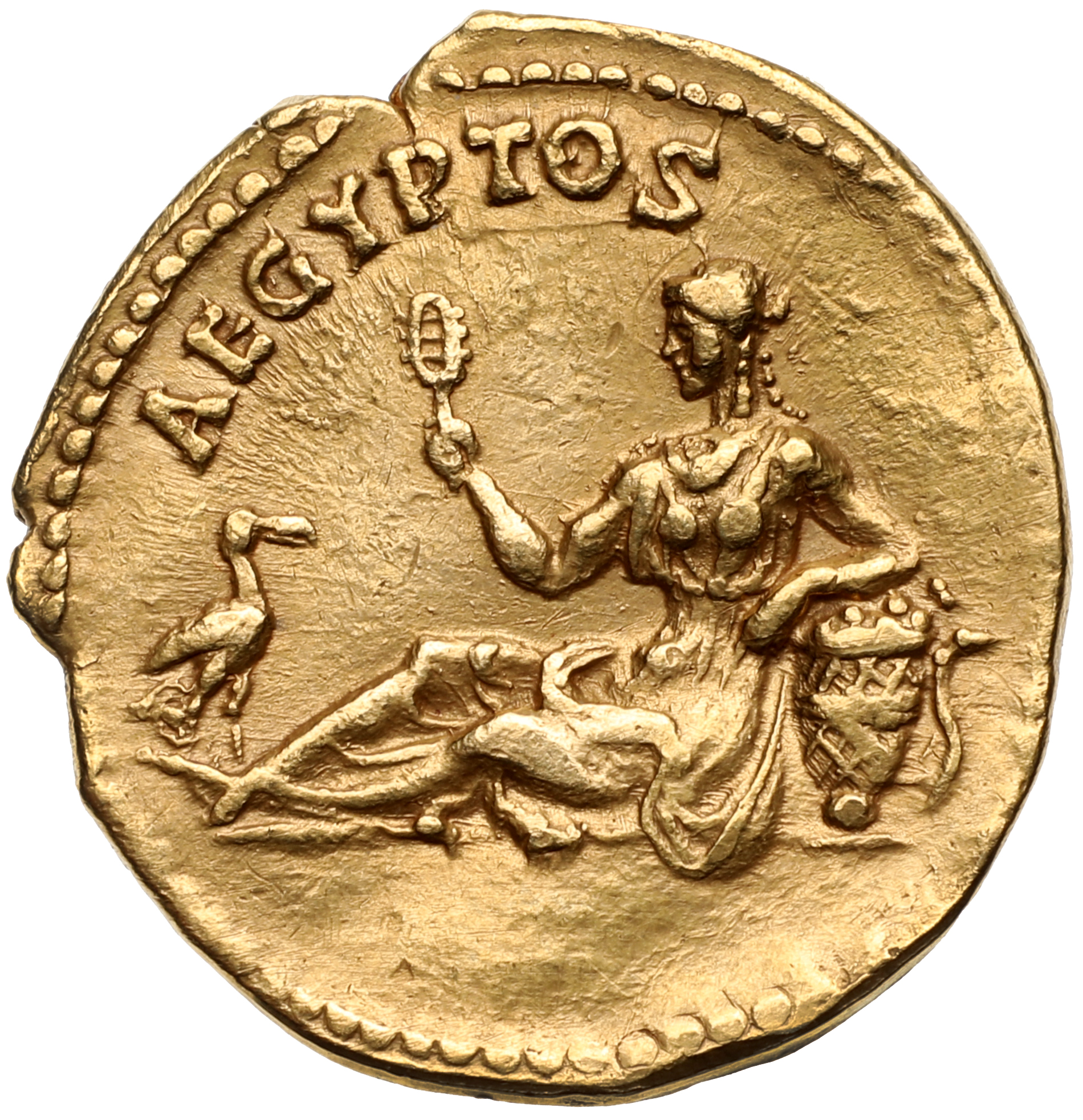 RIC II, Part 3 (second edition) Hadrian 1480 Hadrian reverse, Egypt reclining left, holding sistrum and leaning on corn ba...