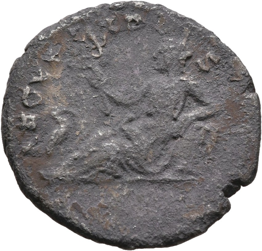 Hadrian reverse — Egypt reclining left, holding sistrum and leaning on corn basket; to left, ibis